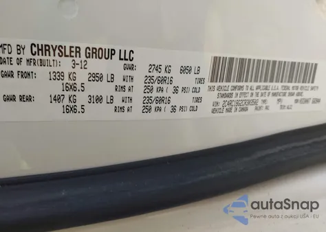 2012 Chrysler Town & Country Touring from USA, damaged, VIN 2C4RC1BG2CR303502